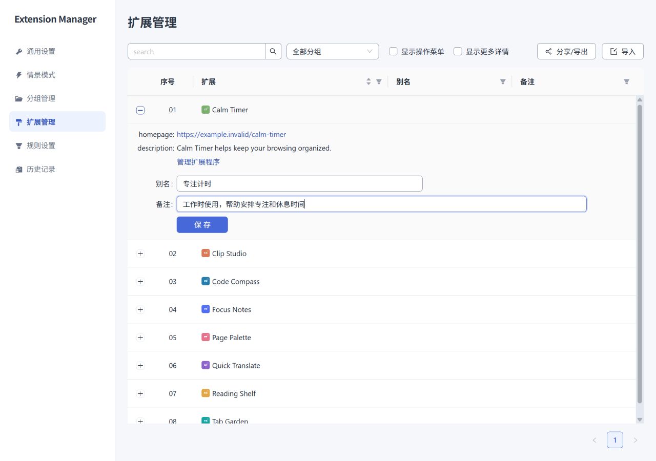 扩展管理与别名编辑